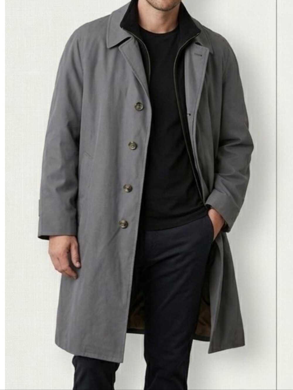 Stafford Grey Men's Trench Coat Winter Removable Liner Size 42 Regular/Large